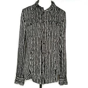 Michael Michael Kors Striped Button Down Long Sleeve Shirt Black White 4